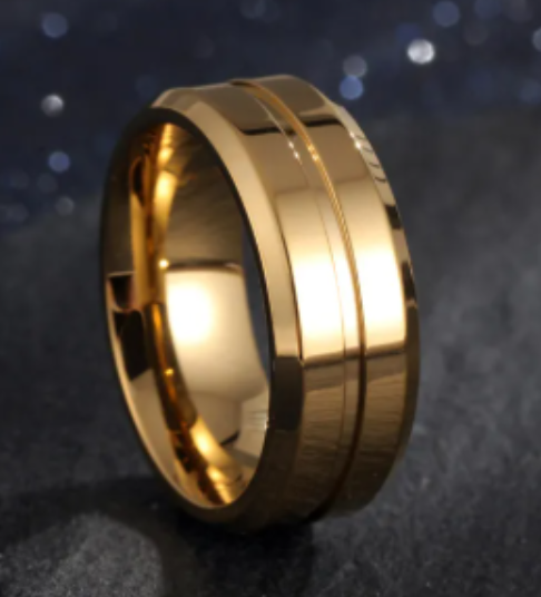 8mm Simple Groove Electroplating 18K Gold-plated Ring