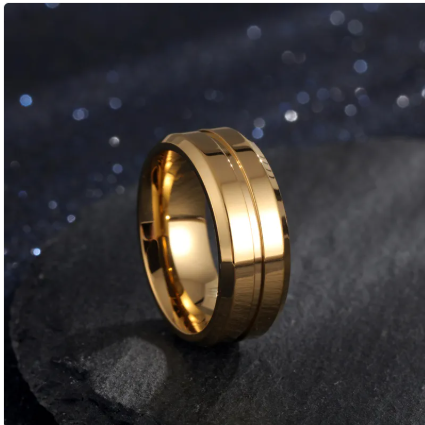 8mm Simple Groove Electroplating 18K Gold-plated Ring