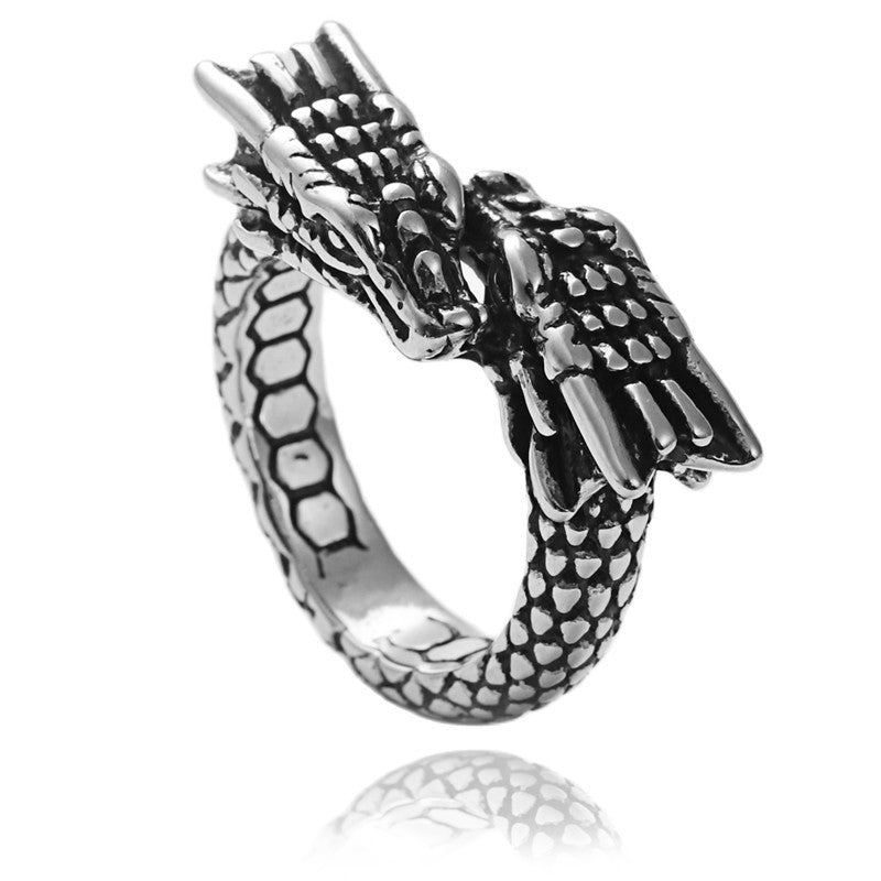 Titanium Steel Retro Chinese Dragon Ring (European &amp; American)