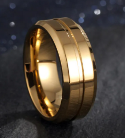 8mm Simple Groove Electroplating 18K Gold-plated Ring